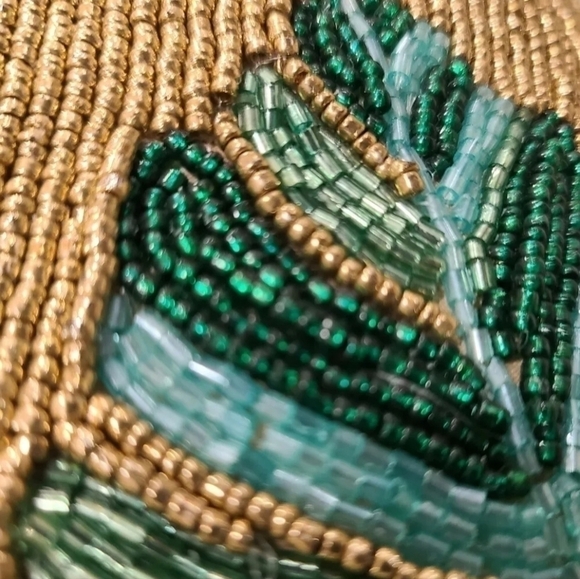 PACIFIC Paradise GOLD Green Teal Aqua Beaded Palm Leaf Tropical Throw Pillow New - Picture 7 of 13